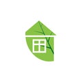 Green home icon on white background. Flat green home with green leaf. Eco friendly house. Vector illustration Royalty Free Stock Photo